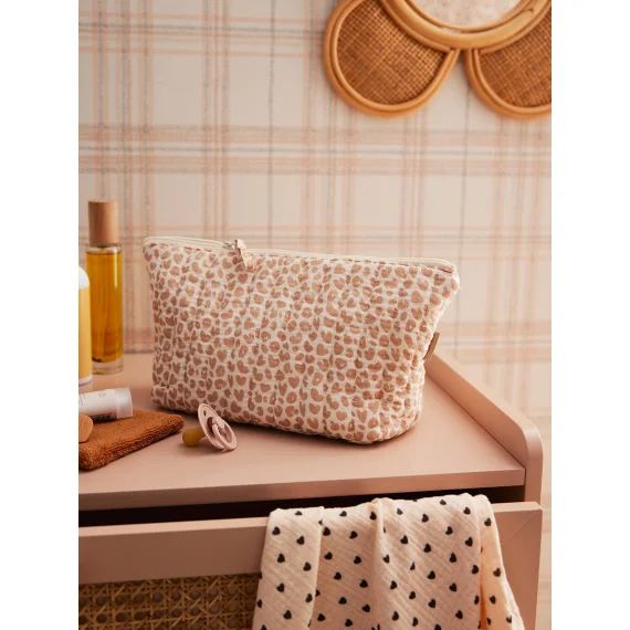 Trousse de toilette enfant en gaze de coton rose imprimé