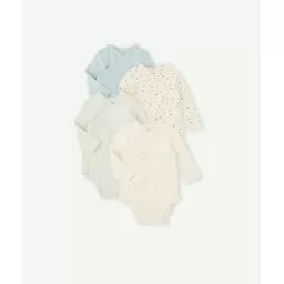 Lot de 4 bodies en coton bio bleu et blanc naissance –  – Soldes