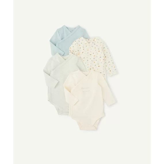Lot de 4 bodies en coton bio bleu et blanc naissance –  – Soldes