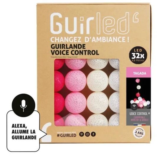 Tagada Commande Vocale Guirlande lumineuse boules coton Google & Alexa rouge