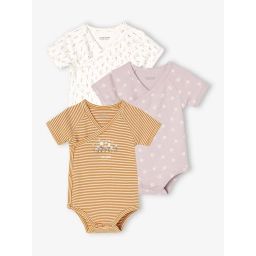 Lot de 3 bodies manches courtes bébé ouverture naissance lilas