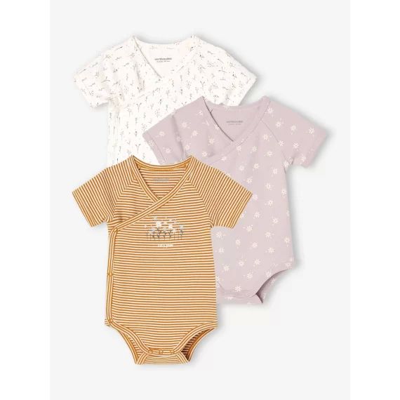 Lot de 3 bodies manches courtes bébé ouverture naissance lilas