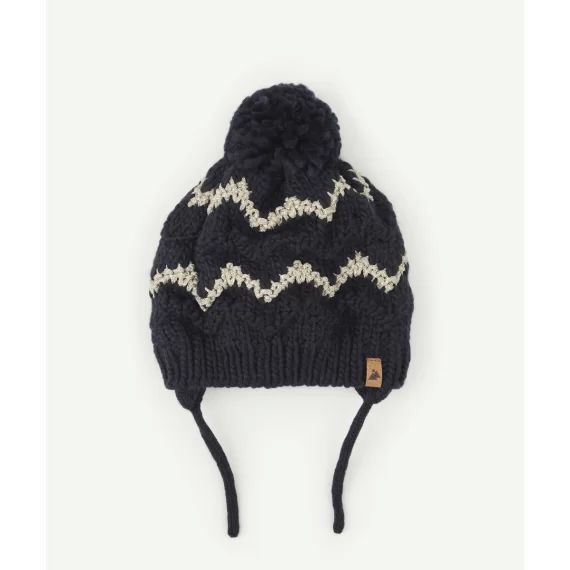 Bonnet en tricot marine et fils couleur dorée bébé fille en fibres recyclées –  – Soldes