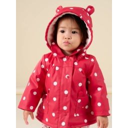 Imperméable À Capuche Imprimé Pois – Rouge