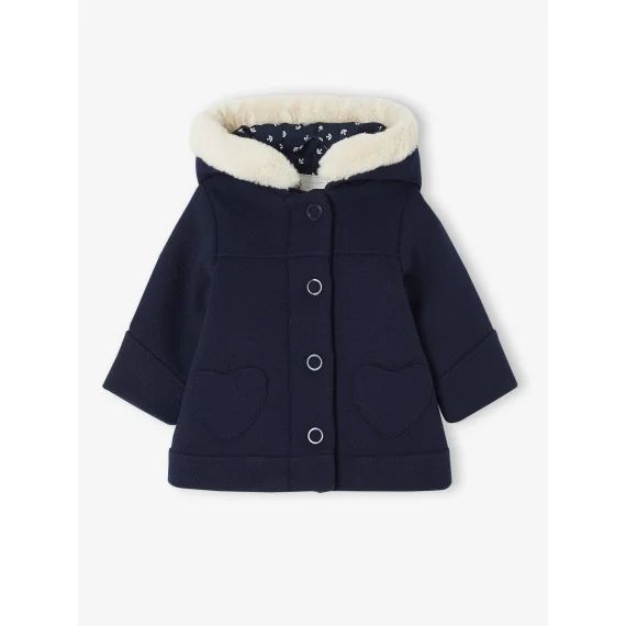 Manteau à capuche en drap de laine bébé fille marine