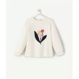 T-shirt bébé fille en coton bio écru avec fleurs –  – Soldes
