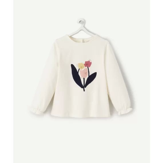 T-shirt bébé fille en coton bio écru avec fleurs –  – Soldes