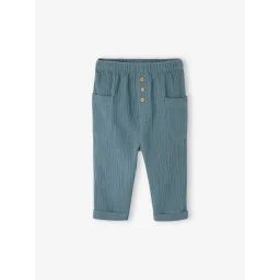 Pantalon bébé en gaze de coton bleu canard