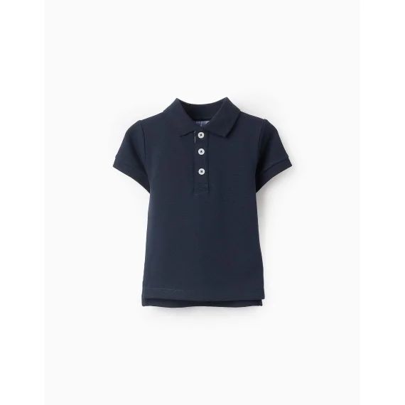 Polo En Piqué De Coton Bleu Foncé