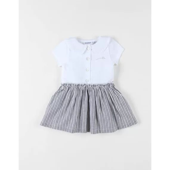 Robe Bi-matière À Manches Courtes Tricolore Blanc