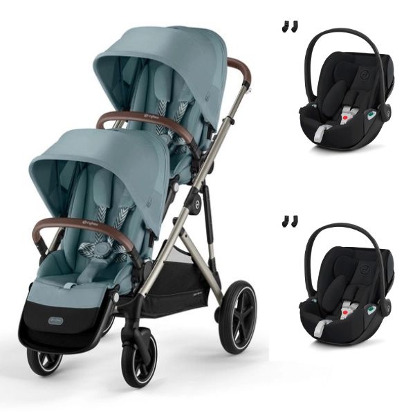 Poussette Double Cybex Gazelle S – Châssis Taupe/ Assises Sky Blue + Coque Auto Cloud T i-Fix – Sepia Black (2023)