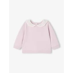 Sweat naissance avec col brodé rose