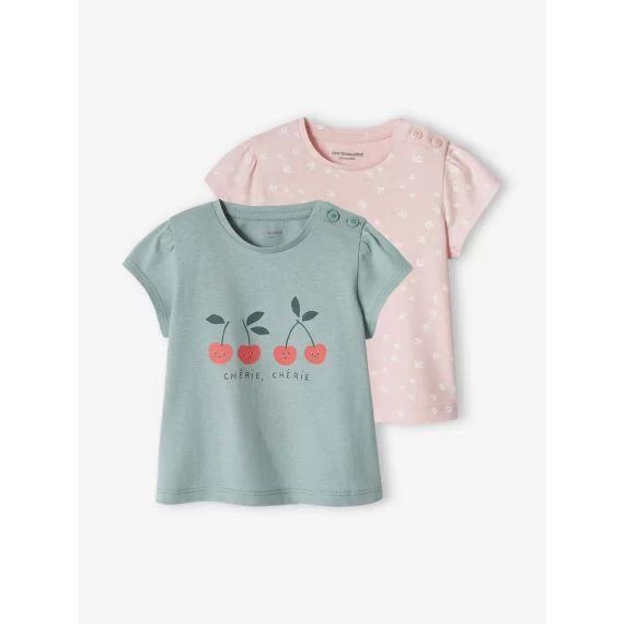 Lot de 2 T-shirts basics bébé manches courtes bleu grisé