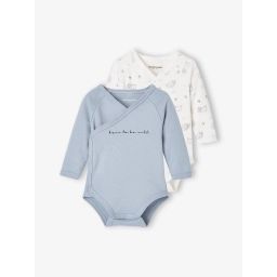 Lot de 2 bodies manches longues bébé ouverture naissance lot bleu