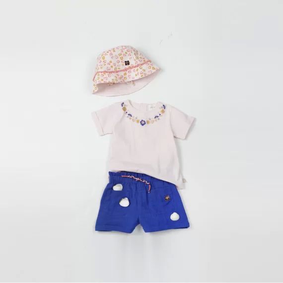Short en gaze de coton Fille Bleu