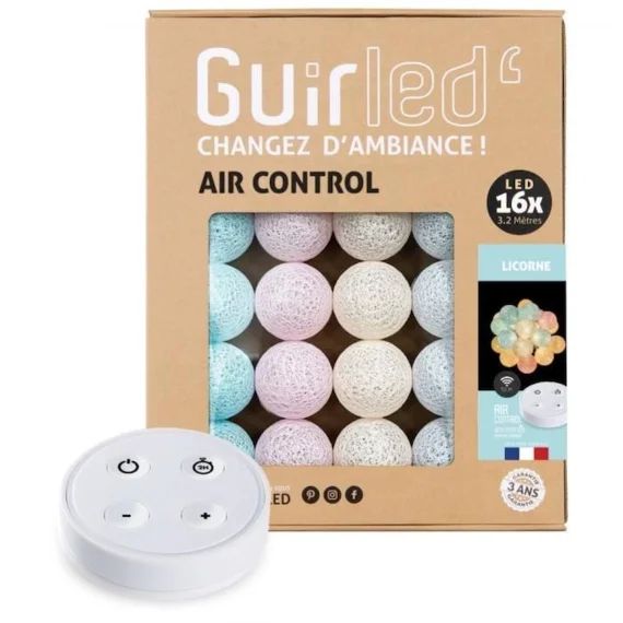 Guirlande lumineuse boules coton LED USB – Télécommandée -Veilleuse bébé 2h –  4 intensités – 16 boules 1,6m – Licorne bleu