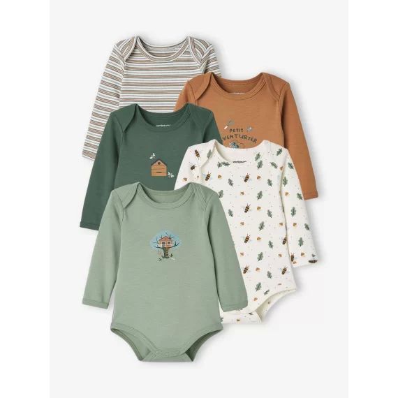 Lot de 5 bodies manches longues bébé emmanchure US lot kaki foncé