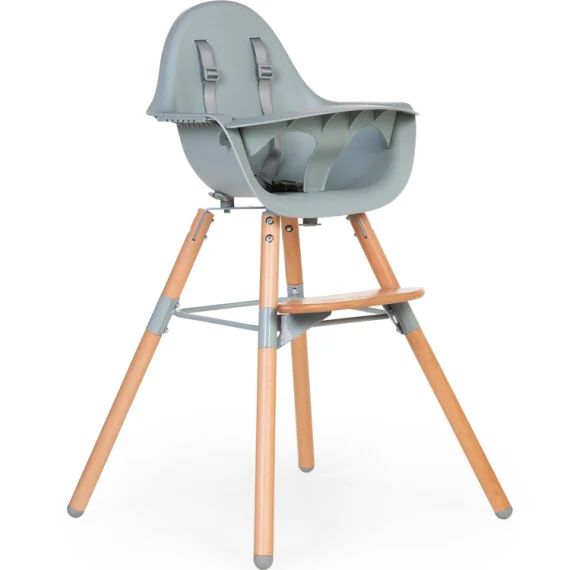 Chaise haute en bois naturel Evolu 2 menthe + arceau