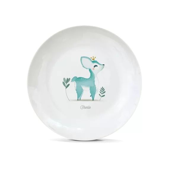 Assiette en porcelaine Faon bleu (personnalisable)