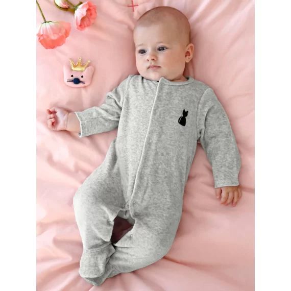 Pyjama bébé velours dos fantaisie ouverture naissance gris chiné