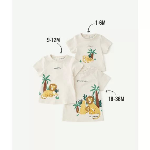 T-shirt évolutif à manches courtes bébé garçon en coton écru –  – Soldes