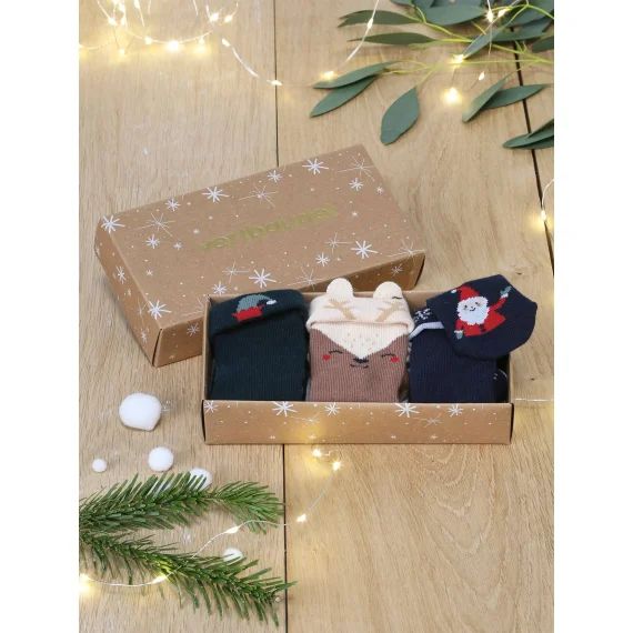 Coffret de Noël 3 paires de chaussettes bébé garçon noix de pécan