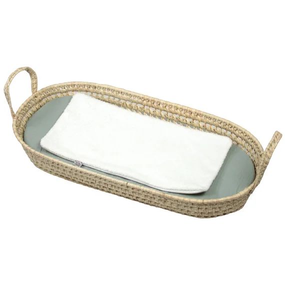 Set Matelas À Langer : Panier + Matelas + Drap-housse + Tapis De Change Jeanne Vert De Gris