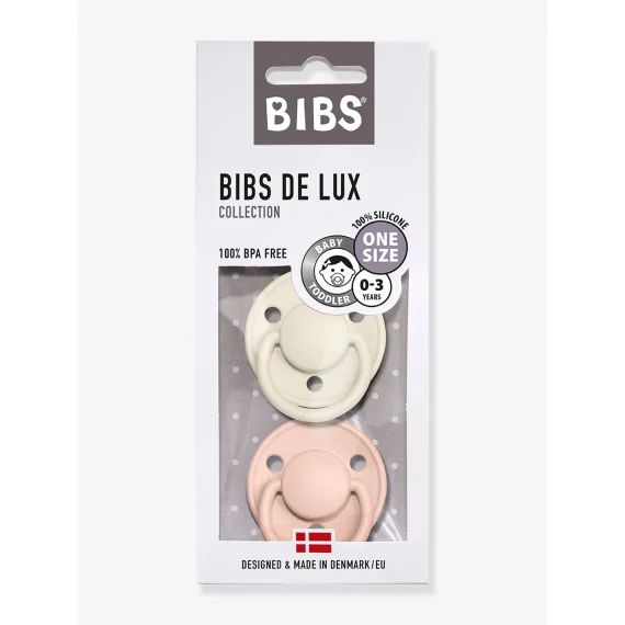 Lot de 2 sucettes-tétines BIBS De Lux en silicone ivoire + rose poudré