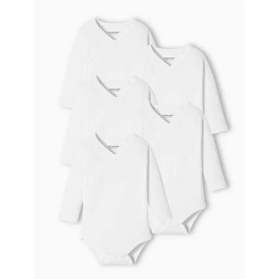 Lot de 5 bodies bébé manches longues ouverture naissance BASICS lot blanc