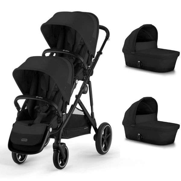 Poussette Double Cybex Gazelle S – Châssis Black + Nacelles – Moon Black (2023)