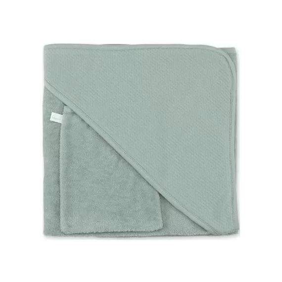 Cape de bain + gant Waffle vert (90 x 90 cm)