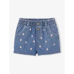 Short en denim bébé broderie marguerites stone