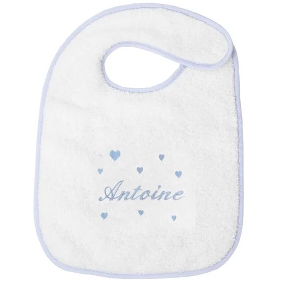 Bavoir à velcro coeur bleu (personnalisable)