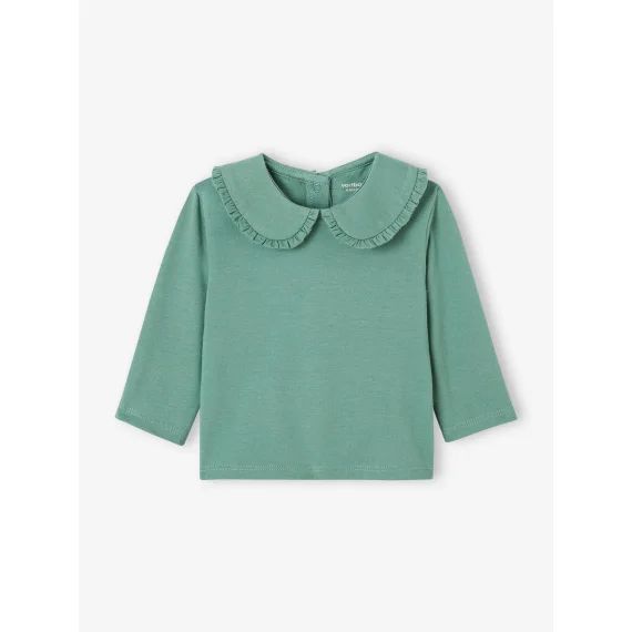T-shirt manches longues bébé col claudine vert émeraude