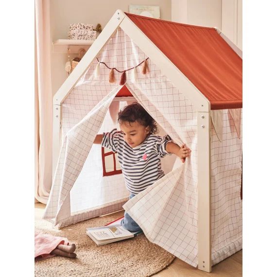 Tente maison en tissu et bois FSC® écru