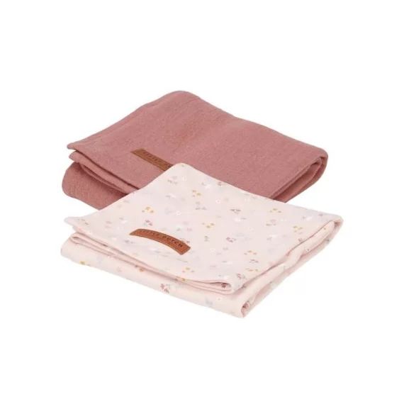 Lot de 2 langes en coton Little pink flowers (70 x 70 cm)
