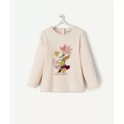 T-shirt bébé fille en coton bio rose pâle grenouilles et fleur –  – Soldes