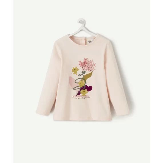 T-shirt bébé fille en coton bio rose pâle grenouilles et fleur –  – Soldes