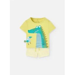 Ensemble T-shirt Avec Dessin Frontal Et Short Vert
