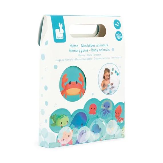 JANOD – Mémo Pour Le Bain 24 Pièces – Thème Animaux Marins – Stimuler La Mémoire – Jouet Pour Le Bain – Dès 2 Ans blanc