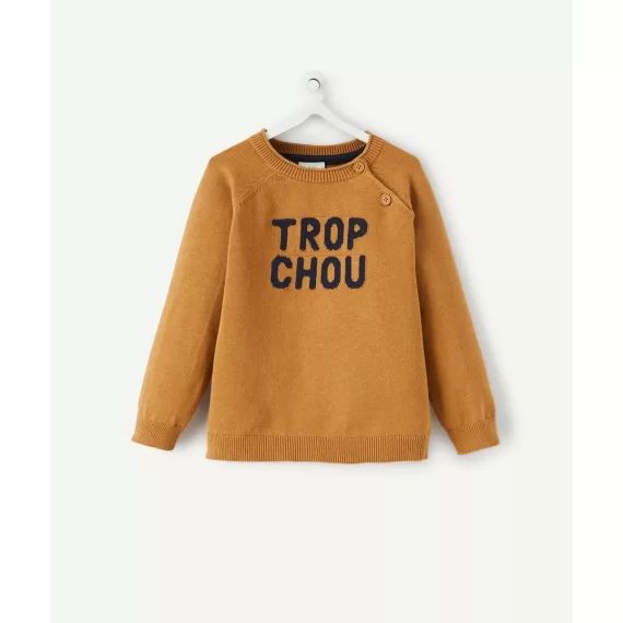 Pull en coton camel avec message bébé garçon –  – Soldes