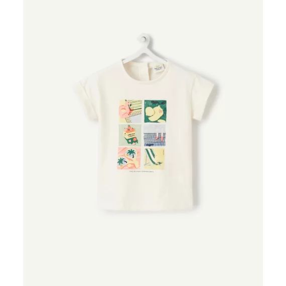 T-shirt bébé fille écru avec thème été en coton bio –  – Soldes