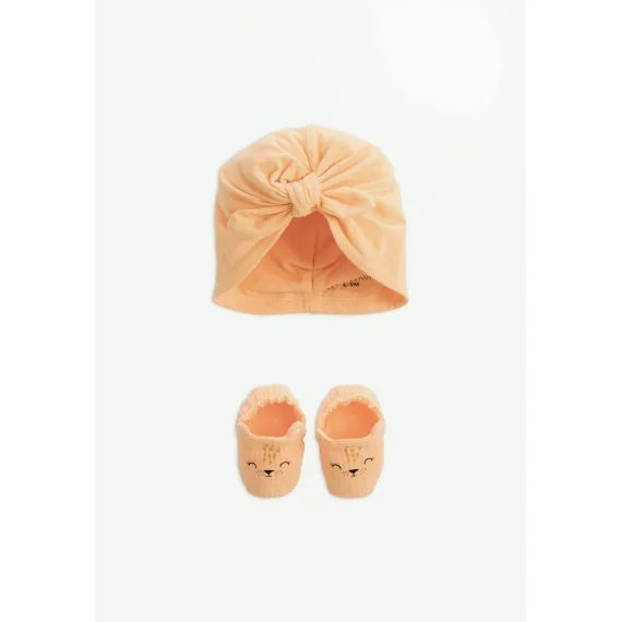 Bonnet Bébé Et Chaussons En Gaze De Coton Sierra Peche
