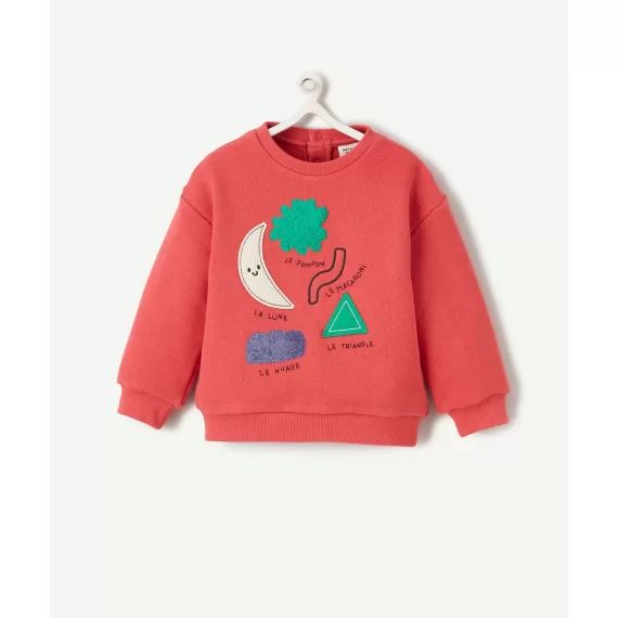 Sweat bébé garçon en fibres recyclées rose avec patch