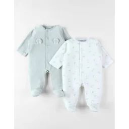 Set De 2 Pyjamas Bébé, Velours Blanc