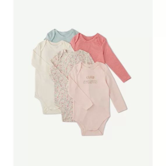 Lot de 5 bodies en coton biologique vert et rose –  – Soldes