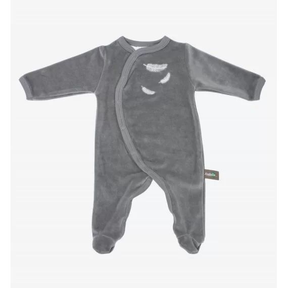 Pyjama Bébé En Coton Bio À Motifs Plumes Blanches Gris