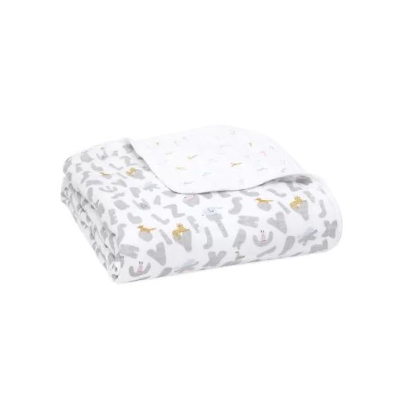Couverture en mousseline de coton Alphabet animals (112 x 112 cm)