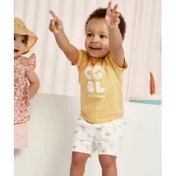 T-shirt bébé garçon en fibres recyclées jaune avec message –  – Soldes