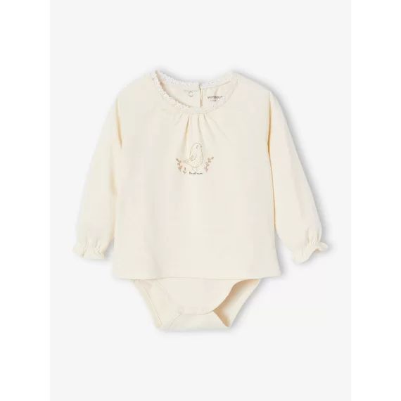 T-shirt body bébé manches longues écru